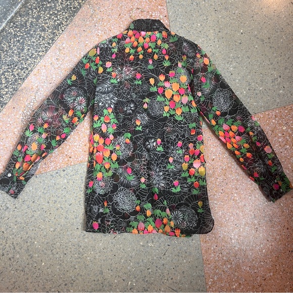 70s dagger collar sheer nylon floral button-up by Lord & Taylor FIFTH AVENUE - Picture 6 of 8